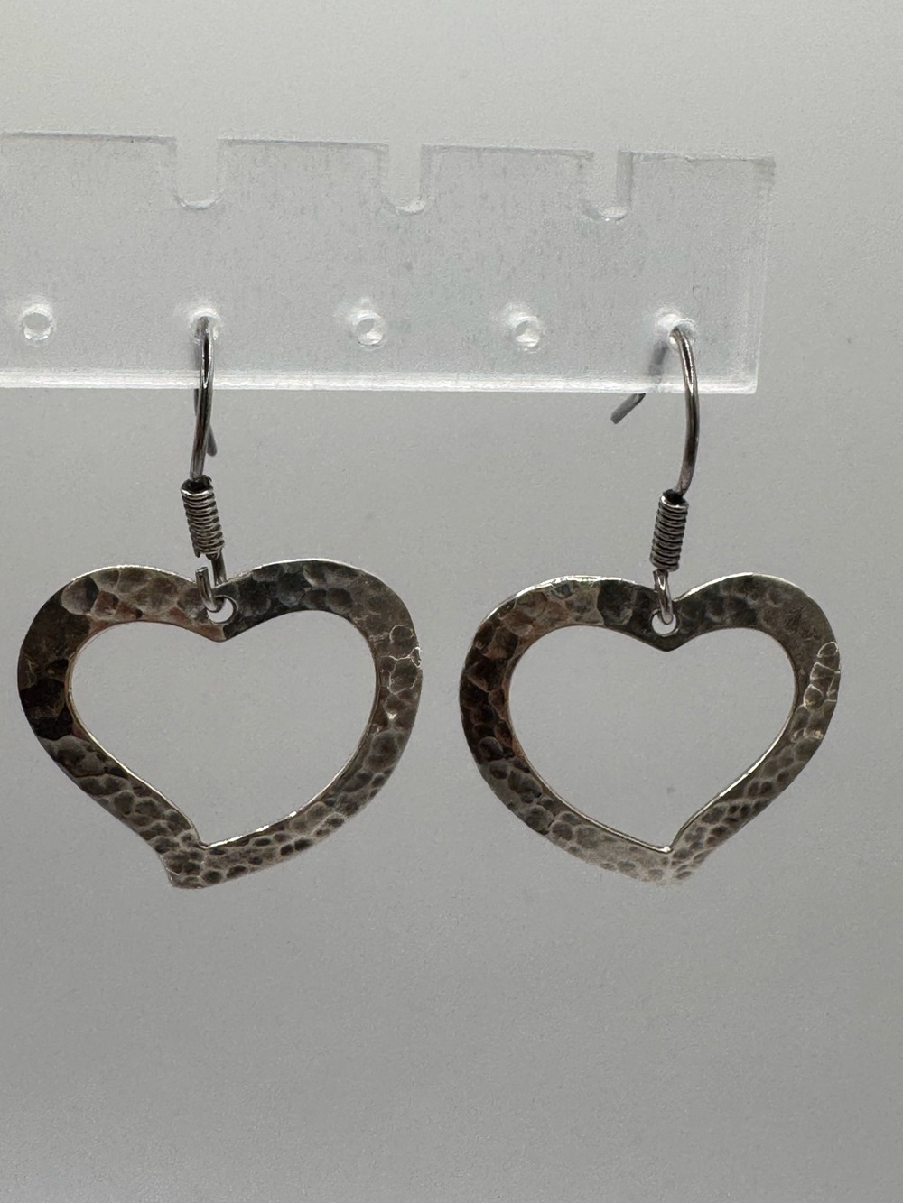 Sterling Silver Hammered Heart Drop Earrings